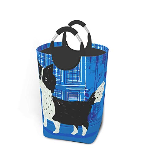 かわいい ボーダー コリー ランドリーボックス 洗濯バスケット ランドリーかご 洗濯ボックス 収納ボックス 収納バッグ 脱衣かご シンプル 防水取っ手付き 折りたたみ オックスフォード 大容量 32×28×57.5cm