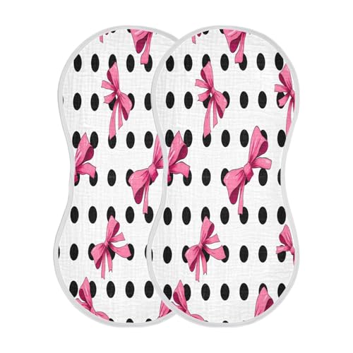 Pink Bows Muslin Baby Burp Cloths, 22x11 Inch Soft Absorbent Cotton Burping Rags Baby Washcloths for Newborn Boys Girls, 2 Pack