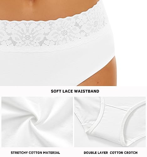 Image of RHYFF Womens Underwear Cotton Bikini Panties Lace Soft Hipster Panty Ladies Stretch Full Briefs 5 Pack