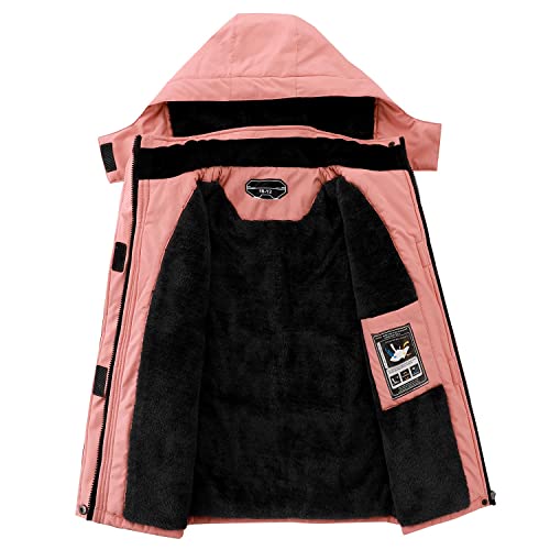 Kid's Ski Jacket Waterproof Winter Coat Boy's And Girl's Fleece Snowboarding Jackets With Detachable Hoodlcgy-Girl-Pink-8-9 #TOP1