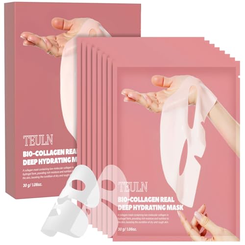 TEULN Bio-Collagen Face Mask, 8 Pack Real Deep Hydrating Collagen Overnight Mask, Pore Minimizing, Elasticity Improvement, Face Masks Skincare, Facial Sheet Masks for Skin care and Moisturizing.