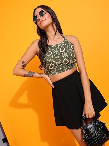 Image of Yash Gallery Women's Regular Fit Cotton Geomatrical Handblock Printed Freesize Backless Sleeveless Blouse