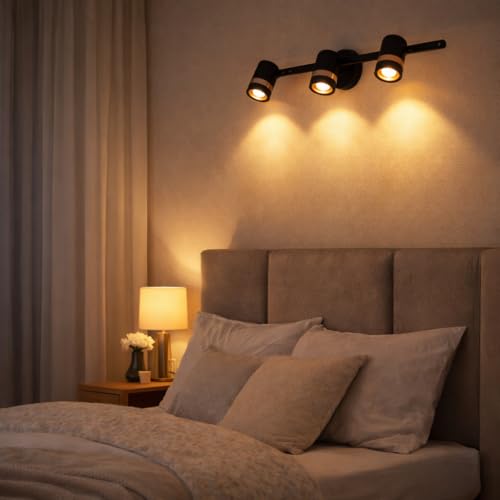 Image of TRIPPING 9 Watt Adjustable COB 3-Head LED Mirror Light with 3-in-1 Light Color (Warm White, Natural White, White), Black & Gold Metal Spotlight Wall Lamp for Dressing Table, (43 x 15 x 9 cm)