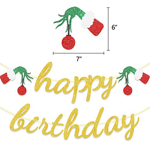 Grinch Happy Birthday Banner Glitter Christmas Garland Green Red Xmas Balls Decoration Grinchmas Kids Winter Holiday Party Supplies #TOP1