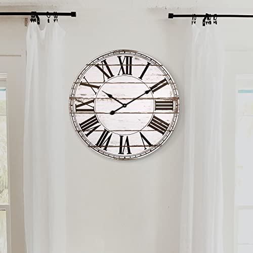 Bew Large Wall Clocks For Living Room Decor, Silent Non-Ticking Battery Operated Analog Wall Clock, 24 Inch Rustic White Farmhouse Shiplap Wood Decorate Wall Clock #TOP4
