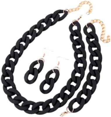 3Pcs Colorful Acrylic Chunky Necklace Bracelet Earrings Set Exagg...