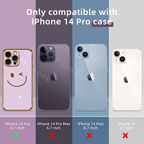 Facweek Iphone 14 Pro Happy Smiley Case, Thicker Gold Plating, Camera Protection, Anti-Shock Corner Bumper, 6.1" Purple #TOP1