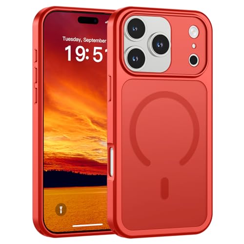 Image of SUPFINE Magnetic for iPhone 17 Pro Case Red | (Compatible with MagSafe)(Military Grade Drop Protection)(Camera Protection)Translucent Matte Phone Cover