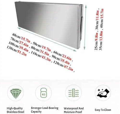 50x35cm Wall Mounted Floating Desk Foldable Workstation Space Saving Stainless Steel Table for Laundry or Home Office Functional Hanging Desk Solutions.