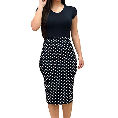 AIni Damen O-Ausschnitt Kurze Ärmel Blumen Bestickt Tasche Wickelkleider Elegant Kleider Kleid Partykleid Ballkleid Festkleid