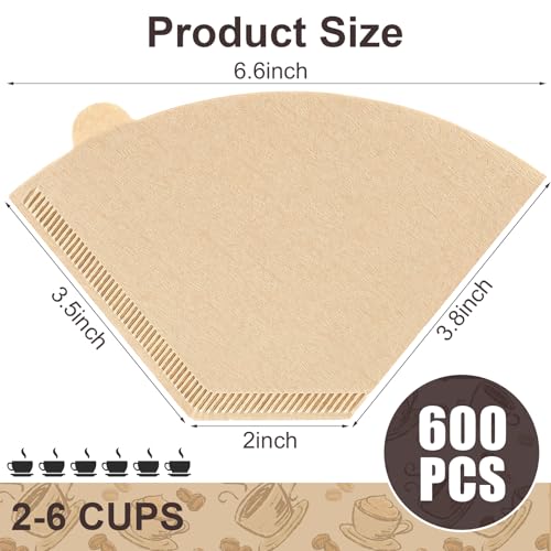 Image of Coffee Filters #2, 600Pcs Unbleached 2 Cone Filters Paper | Natural Wood Pulp, Disposable, Tear Resistant Coffee Filter for Pour Over and Drip Coffee Maker