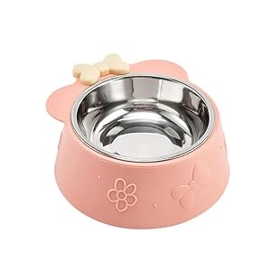 SKOFRI Elevated Cat Food Bowl, Water Bowl with Non-Slip Stand, Stainless Steel Dog Cat Bowl Cat Feeding Bowls Creative Tilted Feeder for Dogs Cats Cat Bowls and Drinking for Pets (Pink)