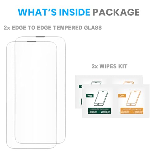 Image of ArmourPro Borderless Tempered Glass for iPhone 16e, iPhone 14, 13 and 17E (6.1 Inches) with Anti Dust Mesh Filter, 9H Hardness Shatterproof, Full Screen Coverage and with Installation Kit | Pack of 2