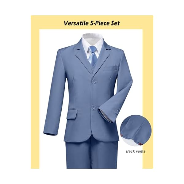 Boys’ Formal Suit 5 Piece Set, Toddler Tuxedos for Wedding, Suits for Teens Boy Dress School Clothes - Image 5