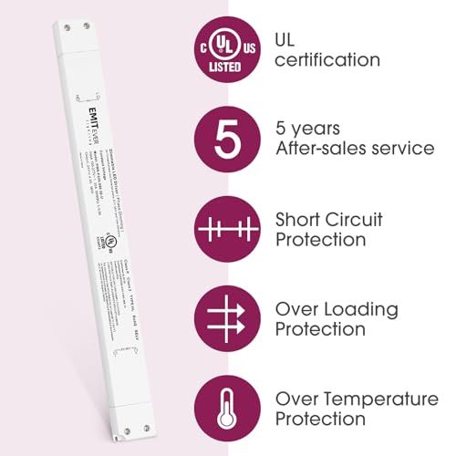 Image of EMITEVER 96W Slim Triac Dimmable LED Driver,Power Supply 100-277V AC to 24V DC, 0-100% Dimming Transformer for LED Lights,Compatible with Lutron and Leviton Dimmers,UL Listed