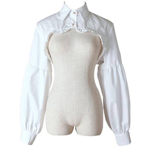 GRAJTCIN Women's Detachable Dickey Collar Long Sleeves Lace Blouse Fake Collar Half Shirt