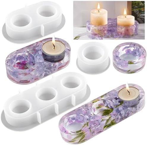 FineInno 2pcs Tealight Candle Holder Resin Molds, Sphere Candlestick Silicone Molds, Resin Epoxy Votive Candle Holder Molds Silicone for DIY Home Décor (2 Pcs Sphere Mold