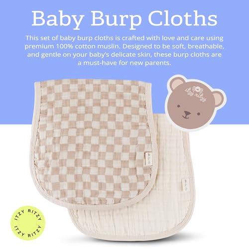 Itzy Ritzy Set of 2 Baby Burp Cloths – Ultra-Soft Absorbent Burping Cloths for Babies - Made of 100% Cotton Muslin & Generously Sized with Trendy Coordinating Prints – Machine Washable (Checkerboard)2