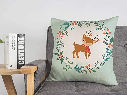 Starosa Throw Pillow Cover Christmas Floral Scarf Evergreen Wreath Branch Trendy Elegant Copy Hand Holly Cute Deer Fir Nature Soft Linen Decorative Pillows Cushion Cover for Couhc Bed 18x18 Inch