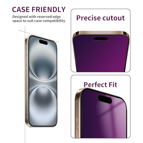 Image of 2 Pack Privacy Screen Protector for iPhone 16 Plus Tempered Glass 6.7inch Private Saver Anti-Spy Eye Protection Anti-Scratch Full Coverage