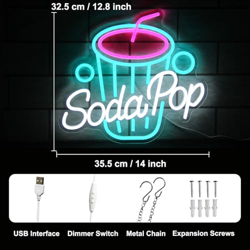 Image of Soda Pop Neon Sign Drink LED Neon Lights for Restaurant Bar Kitchen Decor | Dirty Soda Bar Sign, Beverage Cup LED Signs, Acrylic Business Sign, Dimmable Cocktail Neon Light, USB Powered, Easy to Hang