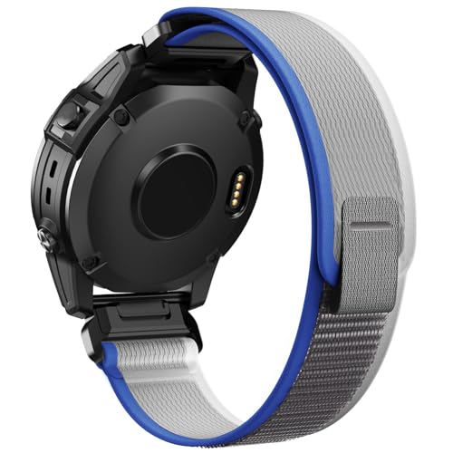 ANCOOL for Garmin Fenix 7/Fenix 6/Fenix 5 Band 22mm Quickfit Nylon Watch Bands Replacement for Fenix 7 Pro/Fenix 6 Pro/Fenix 5 Plus/Forerunner 935/945/955/Instinct 2(Blue/Grey)