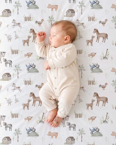 Image of Crib Sheets for Boys and Girls, 2 Pack Fitted Baby Sheets for Standard Toddler Mattress 28 inch x 52 inch, Soft Breathable Jersey Knit Baby Bedding (Little Farm)