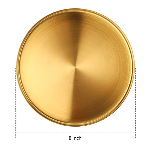 Jucoan J-GOLDENSERVINGTRAY-8INCH-ROUND Set Of 2 Round Gold Serving Tray, 8 Inch Metal Decorative Vanity Tray, Circle Brass Gold Platter thumb #2