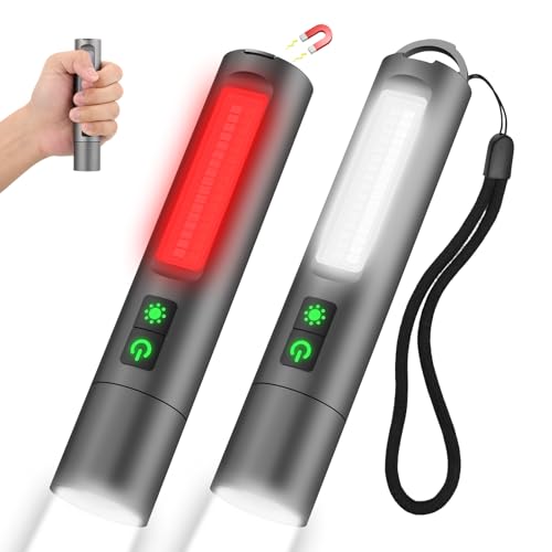 Image of Small Powerful Flashlights,LED Pocket EDC Flashlight Rechargeable with Magnetic Base&Hanging Loop,1500 High Lumens,Dual Switch,COB Red Light,7 Modes,USB C Flash Light for Home Emergency Car Camping2PC