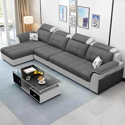 Image of Casaliving Ella Lhs 5- to 6-Person Sofa L Shape Sofa Set for Living Room (Dark Black Grey Grey) Premium Fabric Sofa