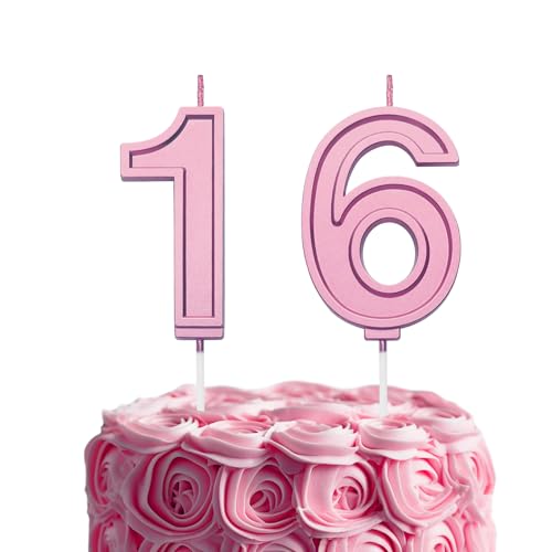 Pink Birthday Number 16 Candles for Wedding Party Cake Decorations