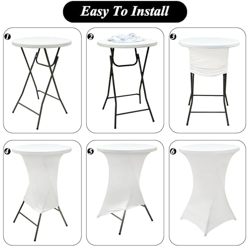Seveups 4Pack White Cocktail Table Cover 32x43 Inch Fitted Stretch Cocktail Tablecloth for Round Table Top Cover High Top TableCloths for Party Bar Pub Wedding Banquet by Seveups - Used condition - Image 4
