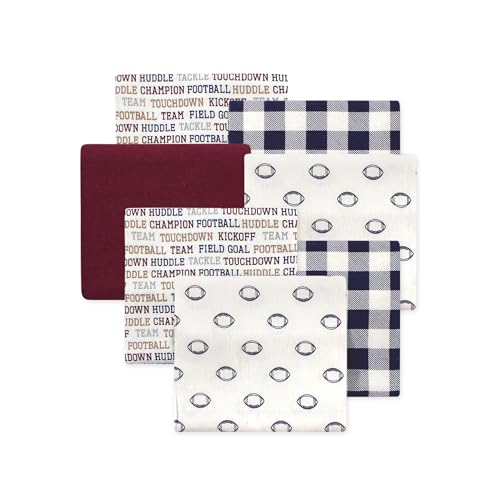 Image of Little Treasure Hudson Baby Cotton Poly Flannel Receiving Blankets Multipack, Burgundy Football, 30x30 inches