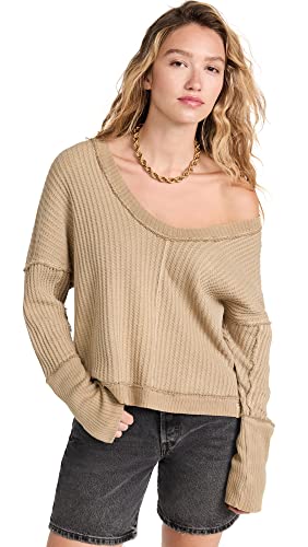 Free People Women's New Magic Thermal Tee, Golden Olive, M