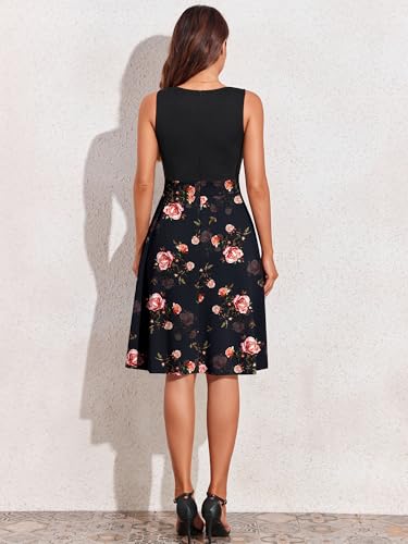 Image of Sureple Women's Retro Sleeveless Swing Casual Work Summer Party Dress with Pockets