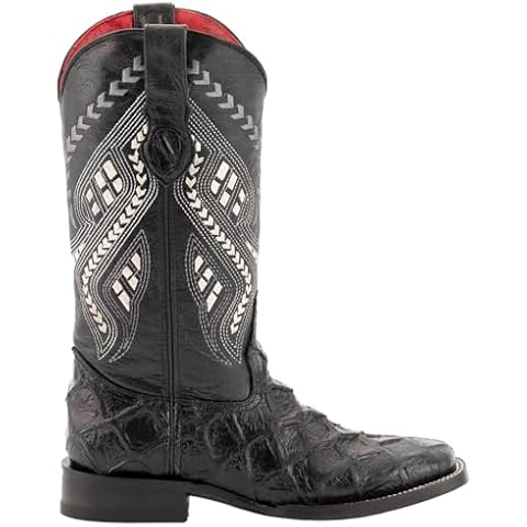 Ferrini Womens Bronco Pirarucu Embroidered Square Toe Dress Boots Mid Calf Low Heel 1-2" - Black - Size 7 B Cover