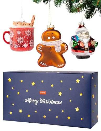 soxo Lustige Weihnachtskugeln Glas Weihnachtsbaum Deko Weihnachten Geschenk Hochzeit 3 Stück Lebkuchen Nikolaus Tasse