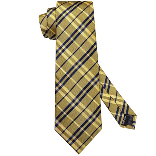 Image of Hi-Tie 70 inches Ties for Men Silk Extra Long Necktie and Pocket Square Cufflinks Set Men Big and Tall Tie Business