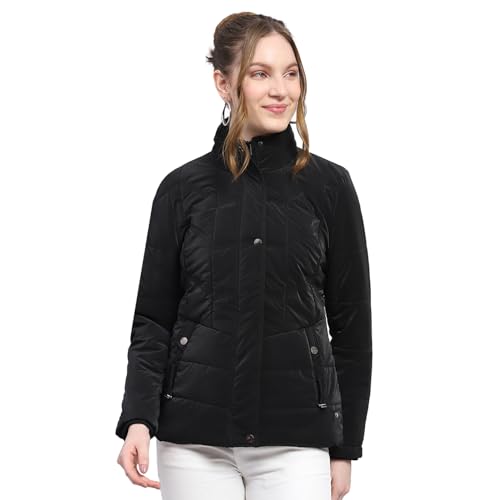 Image of Monte Carlo Womens Regular Fit Full Sleeve Collared Solid Winter Puffer Jacket Made From Blend Poly