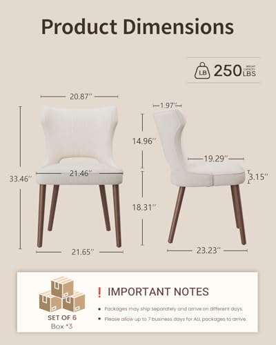 Image of Wooden Dining Chairs Set of 6, Farmhouse Dining Room Chairs with Solid Wood Legs, Mid Century Fabric Kitchen Chairs, Upholstered Chair for Restaurant & Cafe- Beige