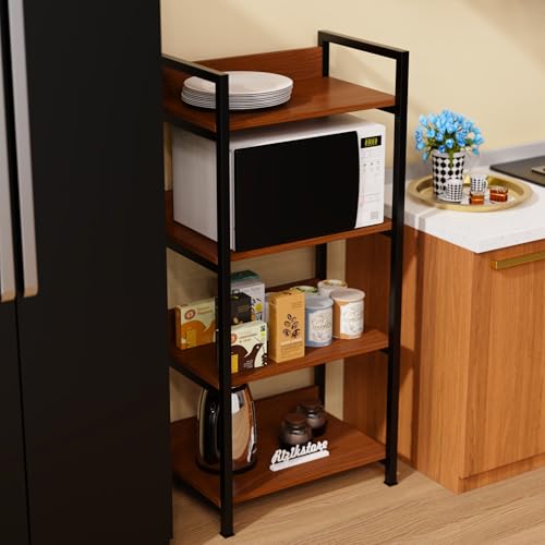 Image of RIZIK STORE 4-Tier Metal & Wooden Microwave Oven Stand - Multipurpose Extra Storage for Kitchen, Coffee Bar, Countertop, Bathroom (4 TIER)