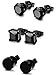 FIBO STEEL 3 Pairs Stainless Steel Black Stud Earrings for Men Women CZ Earrings, 6mm
