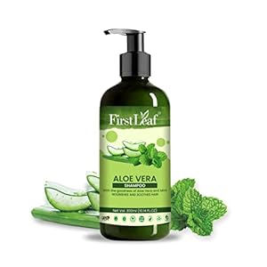 FirstLeaf Aloe Vera & Mint Shampoo for Hair Growth and Hair Fall Control | Organic & Natural Daily Use Shampoo for Men & Women| Suitable for All Hair Types (Oily, Dry, Normal Hair) | Paraben, Sulphate, and Chemical Free | 300ml