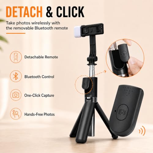 Image of 3-in-1 Extendable Bluetooth Selfie Stick with Tripod Stand & Wireless Remote Bluetooth Selfie Stick (Black, Remote Included) R1SL By UNBREAKcable