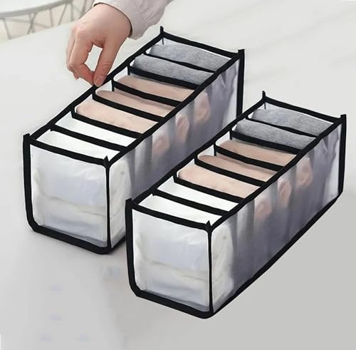 Image of atorakushon 2 Pcs Set Foldable 7 Compartment Socks Organizer for Wardrobe | Cloth Organizer for Storage | Tie, Socks & Underwear Organisers Storage Box for Closet | Brown