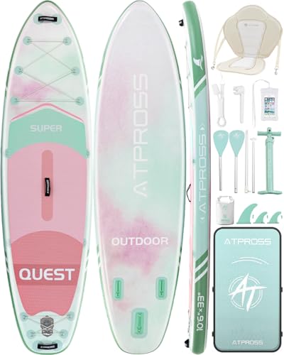 Image of 10'6''x33''Inflatable Stand Up Paddle Board, 400lbs Extra Wide Stand Up Paddleboard with Kayak Seat, Anti-Slip EVA Deck Premium SUP Accessories Kit, Non-Slip Stable Deck Boat