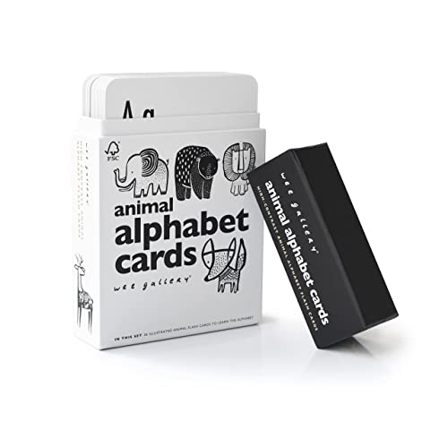 Image of Wee Gallery Educational Flashcards for Babies, Double Sided Black and White Learning Flash cards, Animal Alphabet Cards for Visual Stimulation and Cognitive Development of Infants and Toddlers