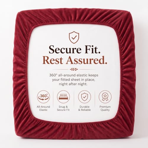 Image of BSB HOME 280 GSM Warm Plush Fitted Bedsheet, Soft Cozy Stretchable Mattress Sheet with Elastic Fitted Corners, Comfortable Winter Bedding for Double Bed, 72 x 78 + 8 Inches(183x198+20 cm) - Wine Red