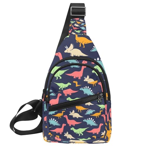 Mochila bandolera cruzada para hombre, bolsa de pecho impermeable con dinosaurios de colores