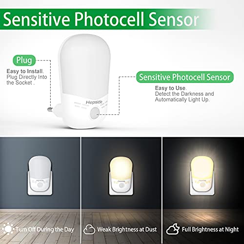 Hepside Nachtlampje, stopcontact, 2 stuks, nachtlampje voor kinderen, met schemeringssensor, automatisch aan/uit… - Afbeelding 3